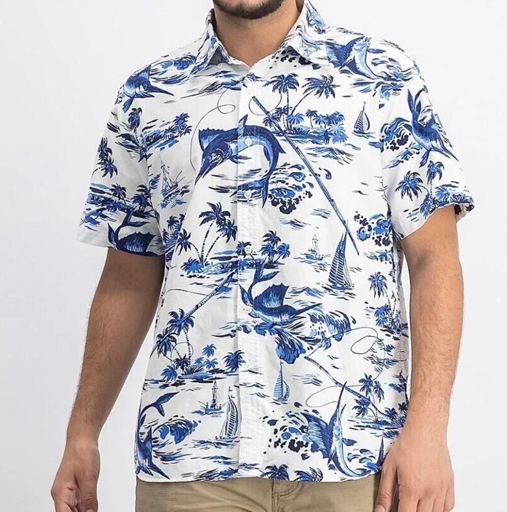 Ralph Lauren Marlin Hawaiian Fishing Sailboat Men's Button Down size Medium